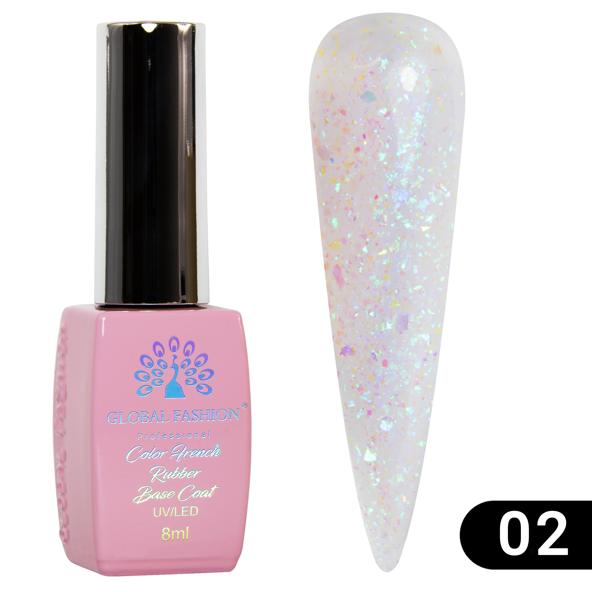 Каучуковая база Chrome Flake Global Fashion 8 мл, 02