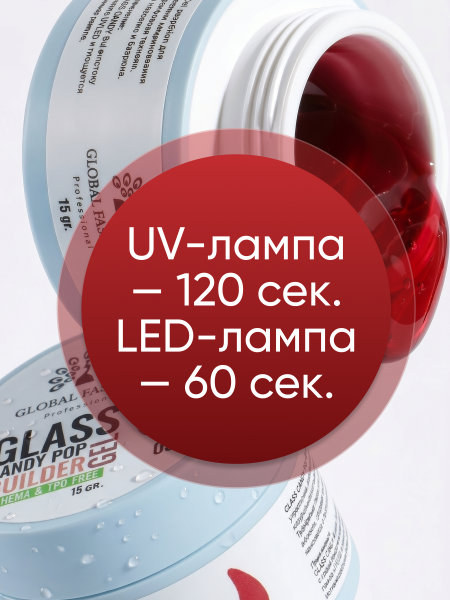 Гель для наращивания Global Fashion 15gr, Glass Candy Builder Gel 05