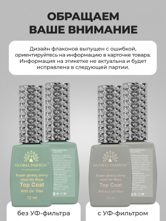 Топ без UV фильтров, Global Fashion, Super Glossy Shiny Top Coat without UV filter, 12 мл