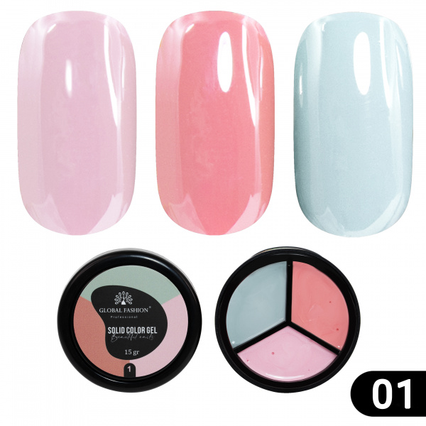 Гель-краска Solid color gel - 3, повышенной плотности 15 гр, Rose sky 01