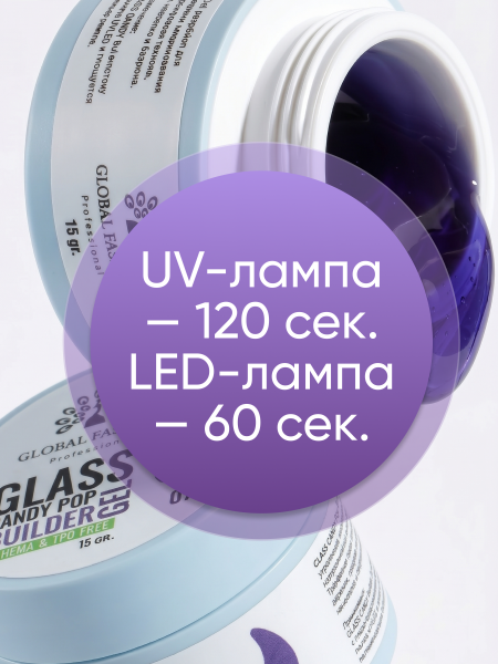 Гель для наращивания Global Fashion 15gr, Glass Candy Builder Gel 07