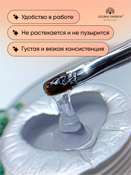 Топ для ногтей, густой, для объемных дизайнов, Global Fashion,  5 in 1, 15 гр