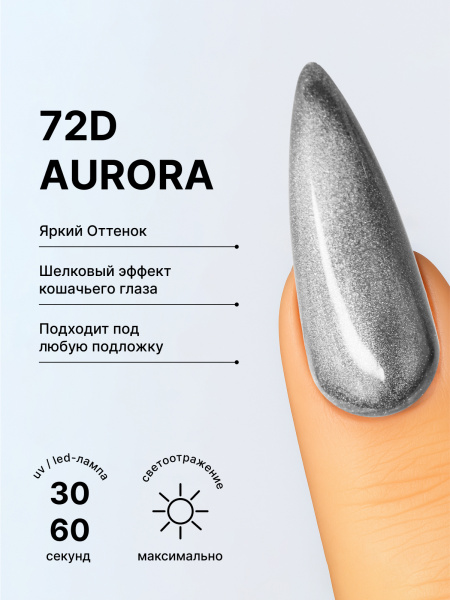 Гель лак кошачий глаз 72D Aurora, 01