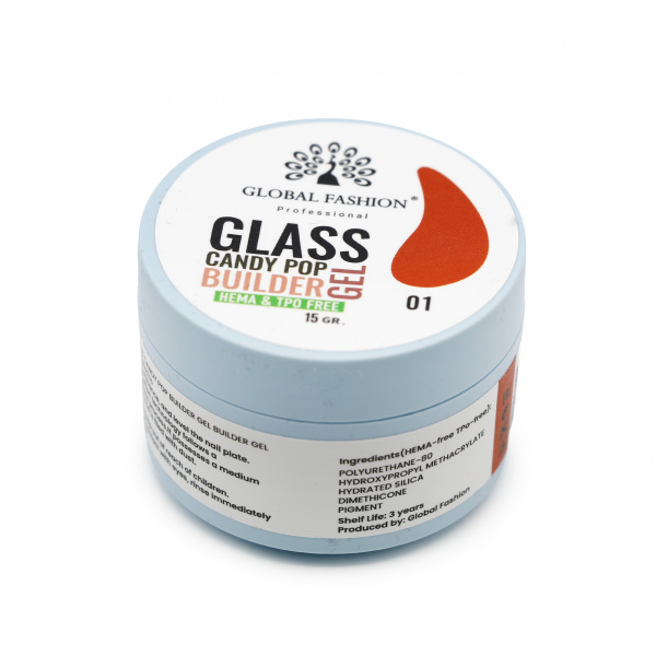 Гель для наращивания Global Fashion 15gr, Glass Candy Builder Gel 01