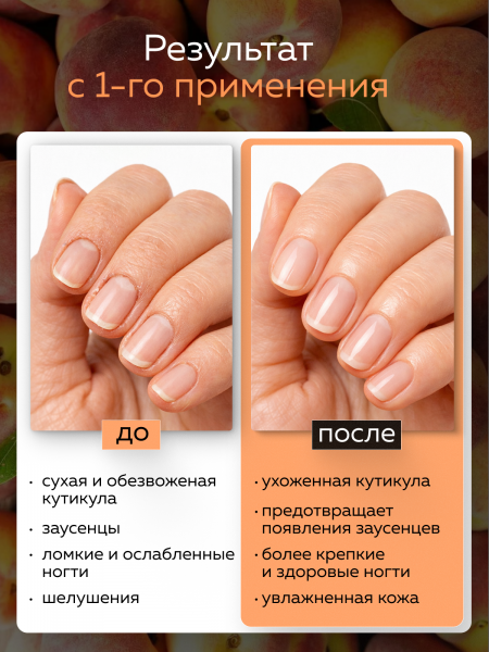 Масло укрепляющее двухфазное для ногтей Peach, Global Fashion, 60 мл