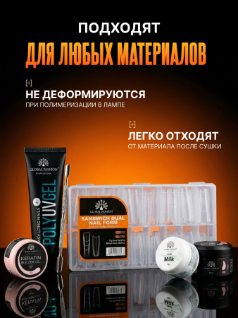 Верхние многоразовые формы "сэндвич", Global Fashion Sandwich Dual Nail Form, 240шт, балерина
