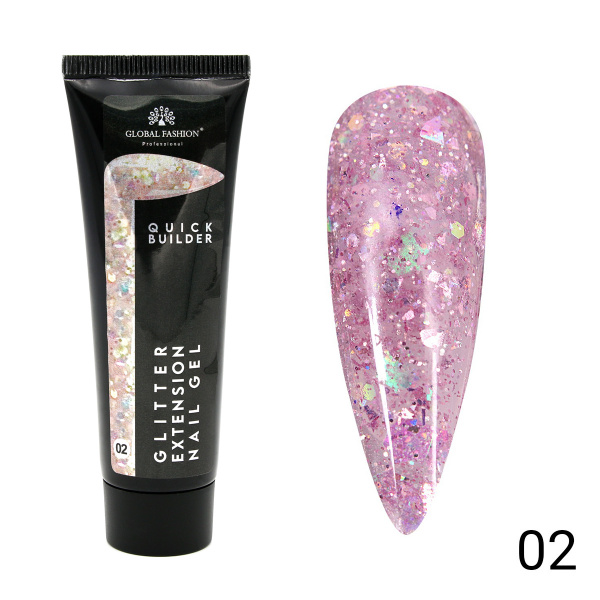 Цветной полигель с глиттером 02, Global Fashion, 30 гр