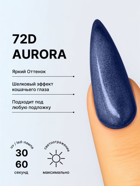 Гель лак кошачий глаз 72D Aurora, 02