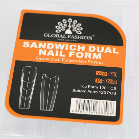 Верхние многоразовые формы "сэндвич", Global Fashion Sandwich Dual Nail Form, 240шт, балерина